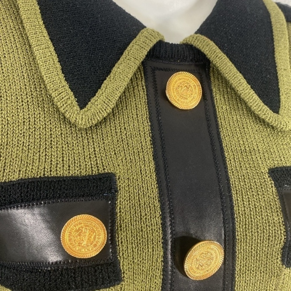 Vintage Cache green black knit military influenced dress Medium M W3 - Picture 6 of 12